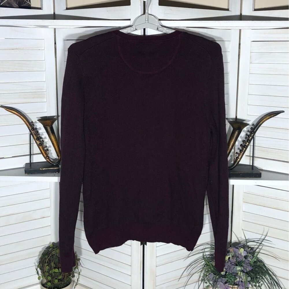 Cashmere Blend Sweater VNeck Burgundy slim fit preppy office career wear elegant - Picture 5 of 11
